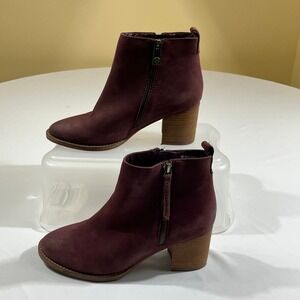 Blondo Ankle Boots Women 8.5 Burgundy Waterproof Leather Block Heel B6207